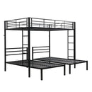 Modern Metal Triple Bunk Bed With Vertical Ladder, Safety Rail, And Storage Shelf - Black