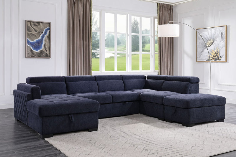 Nekoda - Sectional Sofa - Navy Blue Fabric