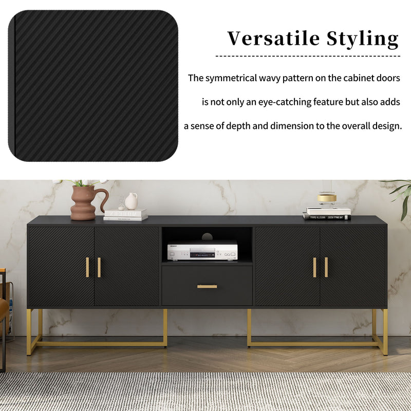TV Cabinet With 1 Drawer, 2 Cabinets, Handles And Anti-Tip Device