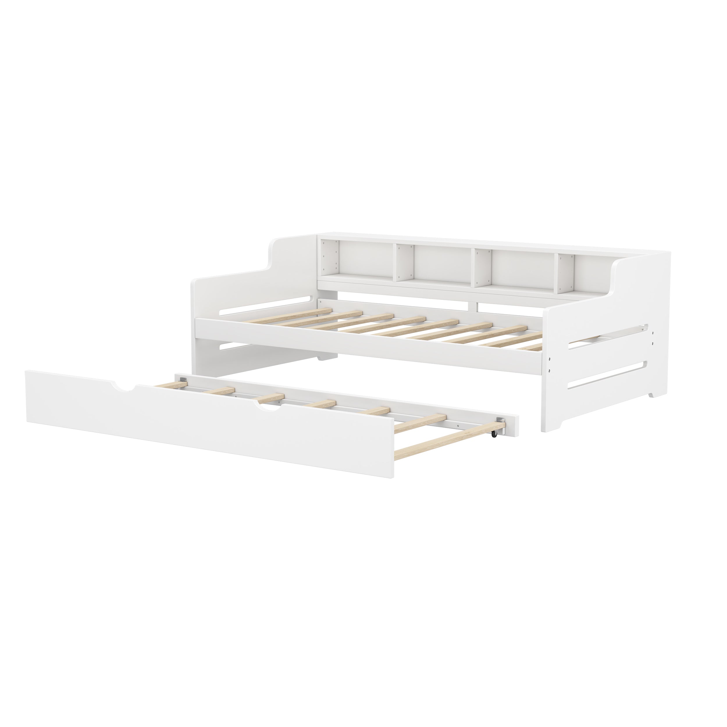 Twin Size Wooden Day Bed with Trundle for Guest Room, Small Bedroom, Study Room, White - Atlantic Fine Furniture Melbourne FL