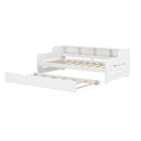 Twin Size Wooden Day Bed with Trundle for Guest Room, Small Bedroom, Study Room, White