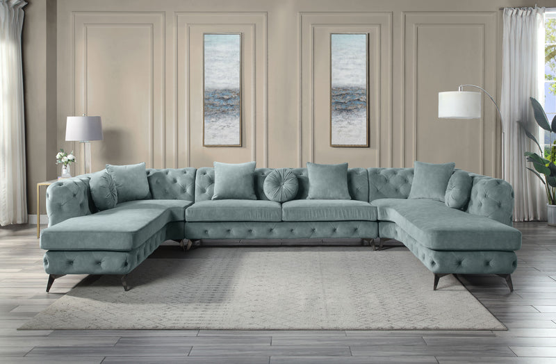 Zerah - Sectional Sofa With 7 Pillows - Dusty Blue