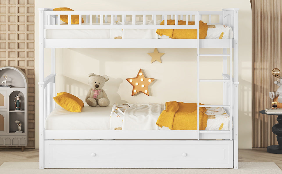 Twin over Twin Bunk Bed with Twin Size Trundle, Convertible Beds, White - Atlantic Fine Furniture Melbourne FL