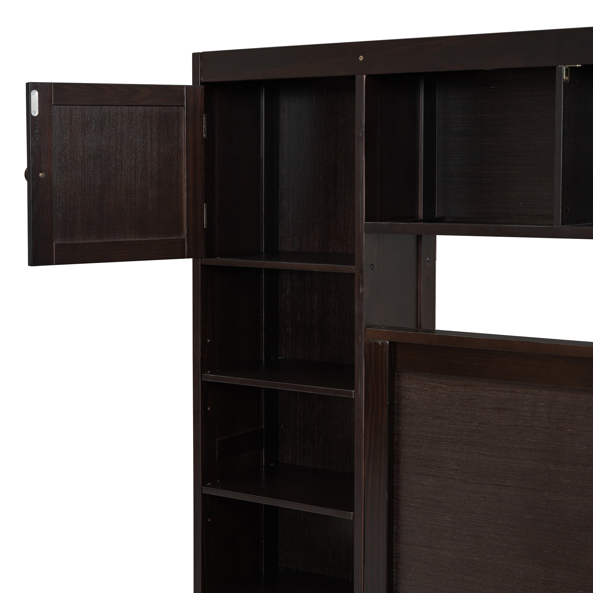 Full Size Wooden Bed With All-in-One Cabinet, Shelf and Sockets, Espresso - Atlantic Fine Furniture Melbourne FL