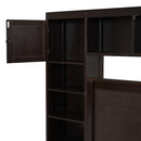Full Size Wooden Bed With All-in-One Cabinet, Shelf and Sockets, Espresso