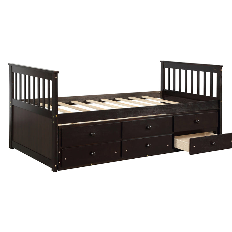 TOPMAX Captain's Bed Twin Daybed with Trundle Bed and Storage Drawers, Espresso