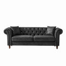 Chesterfield Sofa, High Tech Fabric Roll Armrest, 3 Seater Mid Century Modern Couch - Black