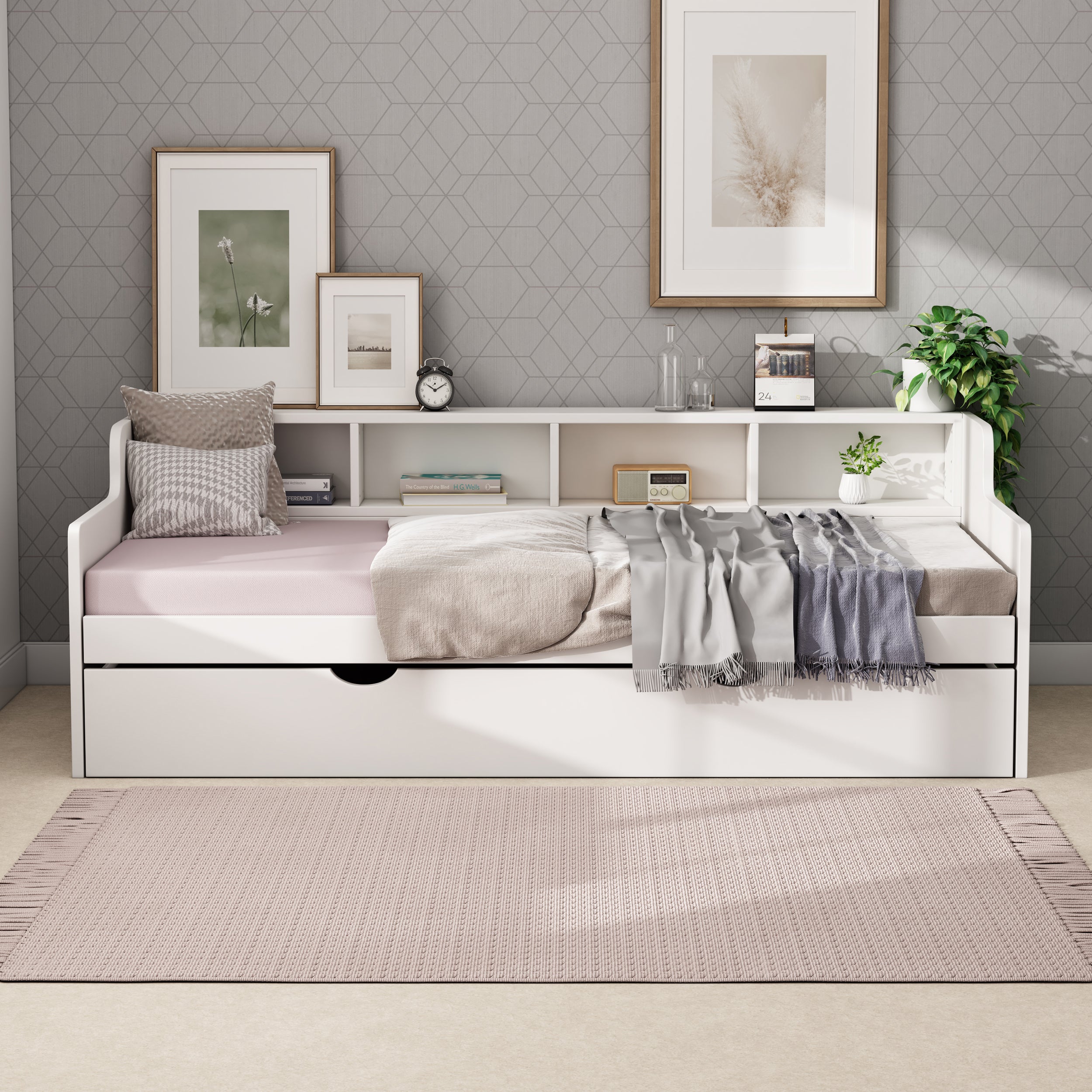 Twin Size Wooden Day Bed with 3 Trawers for Guest Room, Small Bedroom, Study Room, White - Atlantic Fine Furniture Melbourne FL