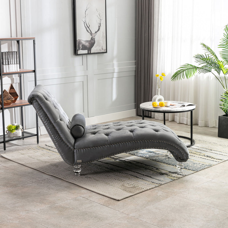 Velvet Chaise Lounge Indoor, Button Tufted Upholstered Chaise Lounge Chair With Pillow