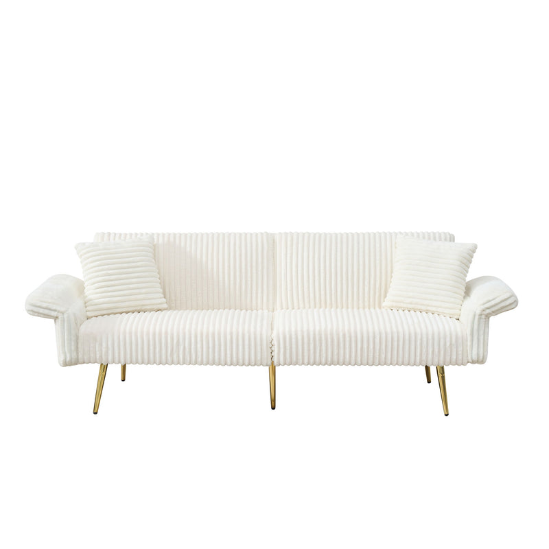 Luxury Corduroy Foldable Double Sofa Bed With Folding Armrests