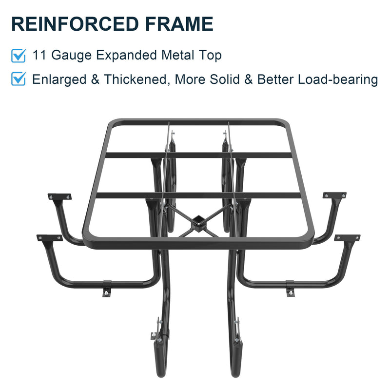 Square Outdoor Steel Picnic Table With Umbrella Pole - Black