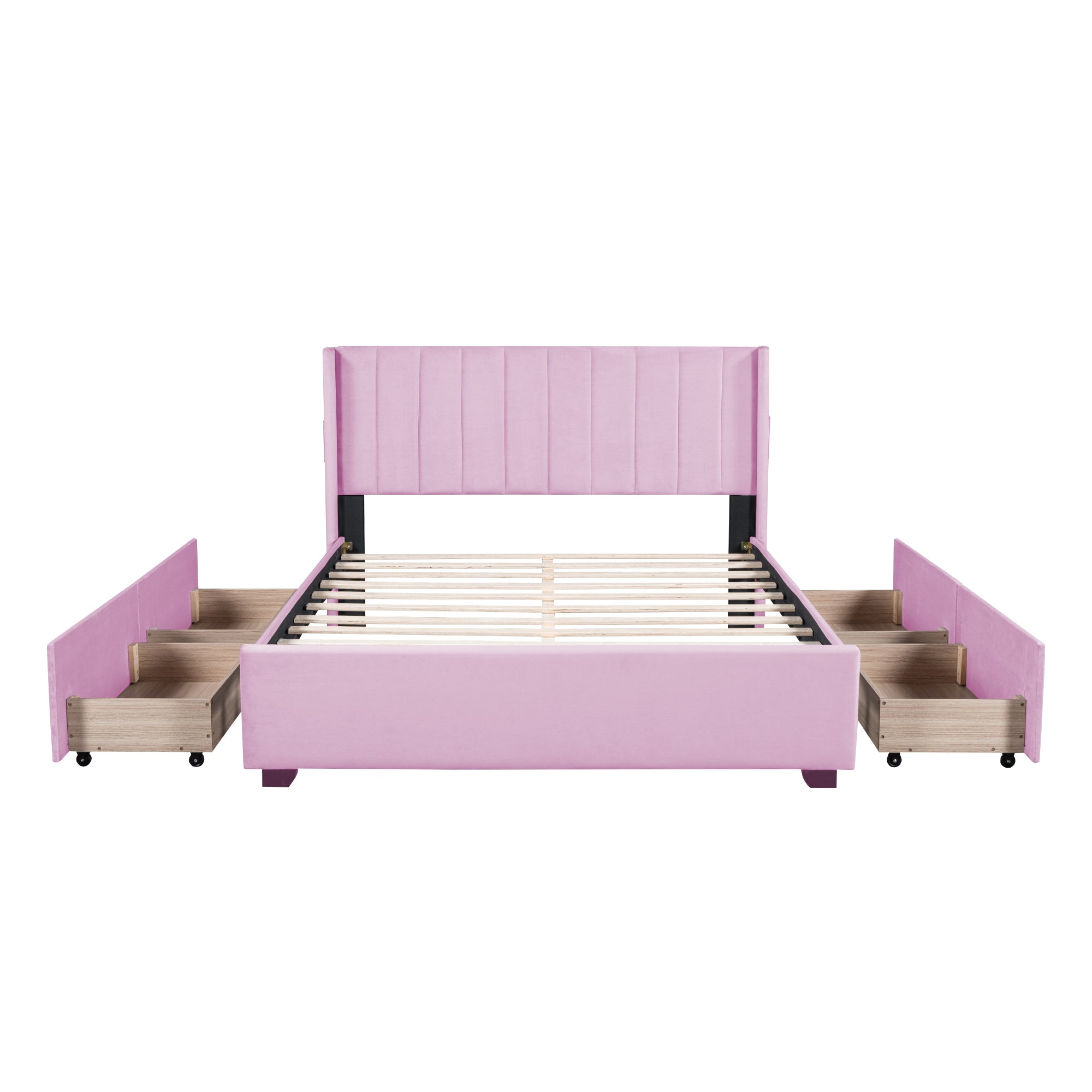 Queen Size Upholstered Bed with 4 Drawers, Pink - Atlantic Fine Furniture Melbourne FL