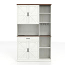 Farmhouse Kitchen Pantry Sideboard With Cabinet And Drawer, Multi Functional Kitchen Buffet With Hutch And Glass Holder, Microwave Stand With Charging Station - Brown / Antique White