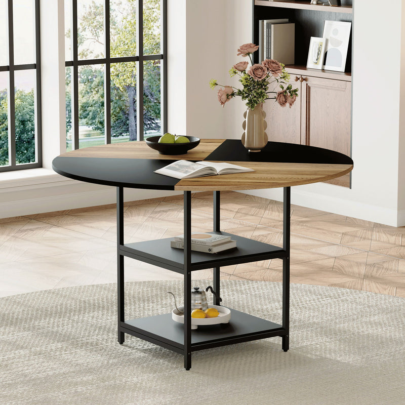 Modern Splicing Circular Dining Table With Double Layer Storage - Black / Wood