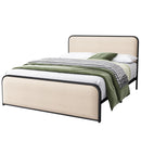 Modern Bed With Curved Upholstered Headboard And Footboard, Heavy Duty Metal Slats