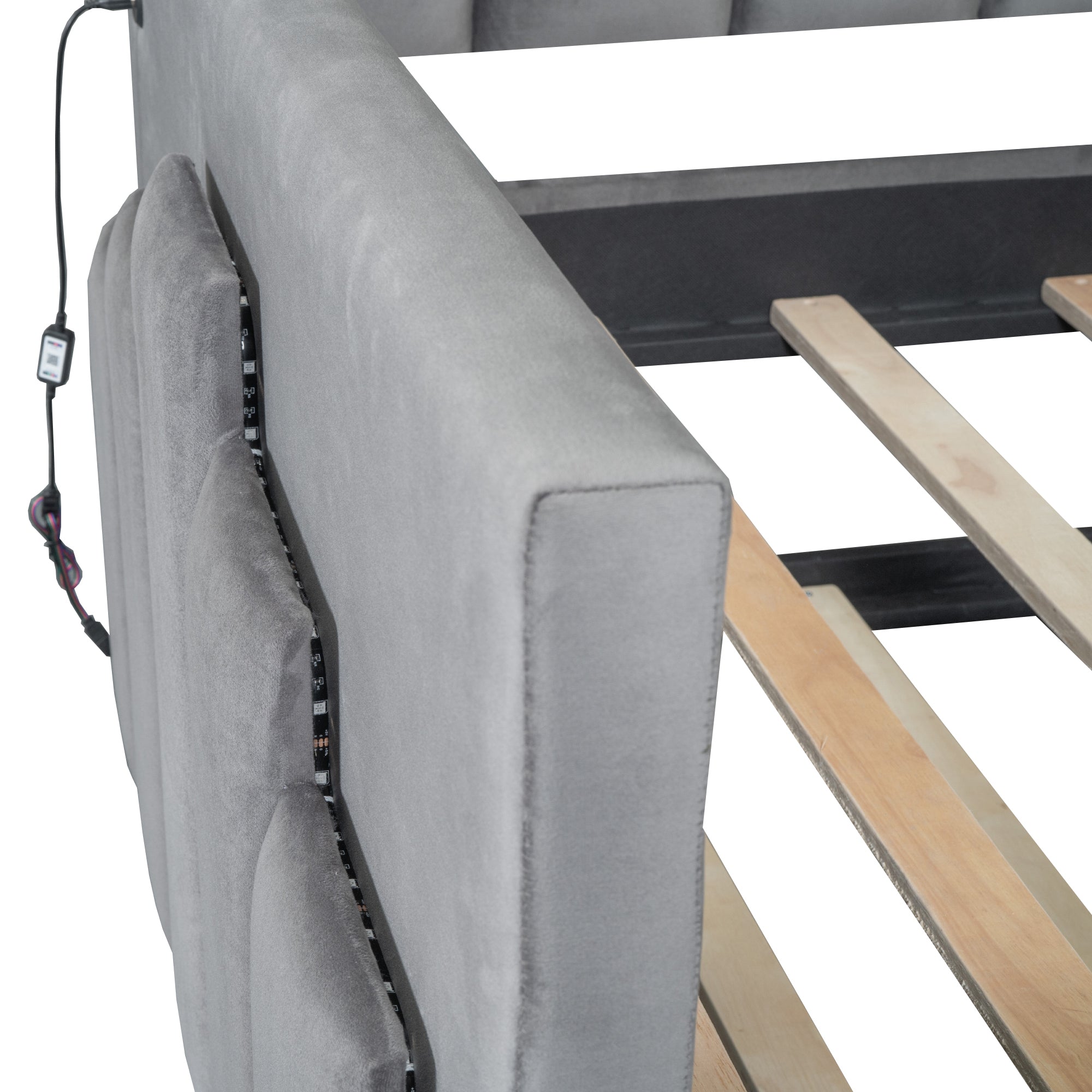 Twin Size Upholstered Daybed with Light and USB Port, Gray - Atlantic Fine Furniture Melbourne FL