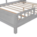 Wood Platform Bed With Built In LED Light, Storage Headboard And Guardrail
