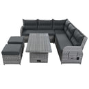 Outdoor Furniture Set Patio Rattan Furniture Set With Adjustable Table, Recliners With Extendable Side Tables And 2 Ottomans