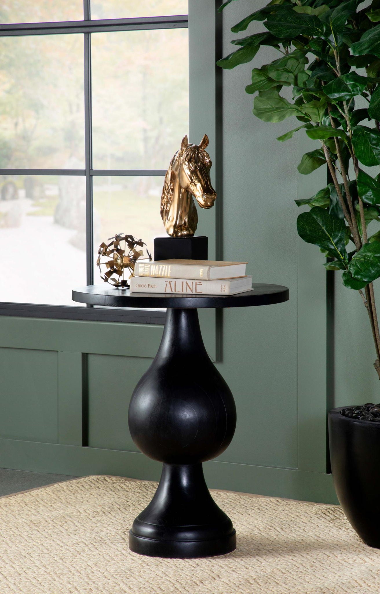 Dianella Round Pedestal Base Accent Side Table Black Stain - Atlantic Fine Furniture Melbourne FL
