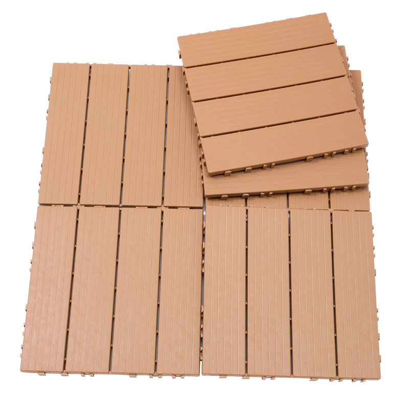 Plastic Interlocking Deck Tiles, Patio Flooring Outdoor Waterproof All Weather Use For Garden Poolside Front / Back Yard (Set of 44) - Burlywood