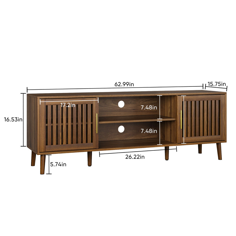 TV Stand With 2 Grille Door Cabinets And Adjustable Storage Rack, Suitable For Medieval Modern TV Cabinets, Entertainment Center With Storage Space - Walnut Wood