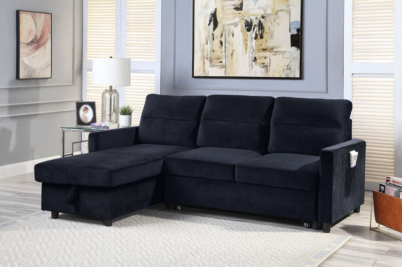 Ivy - Velvet Reversible Sleeper Sectional Sofa With Storage Chaise And Side Pocket