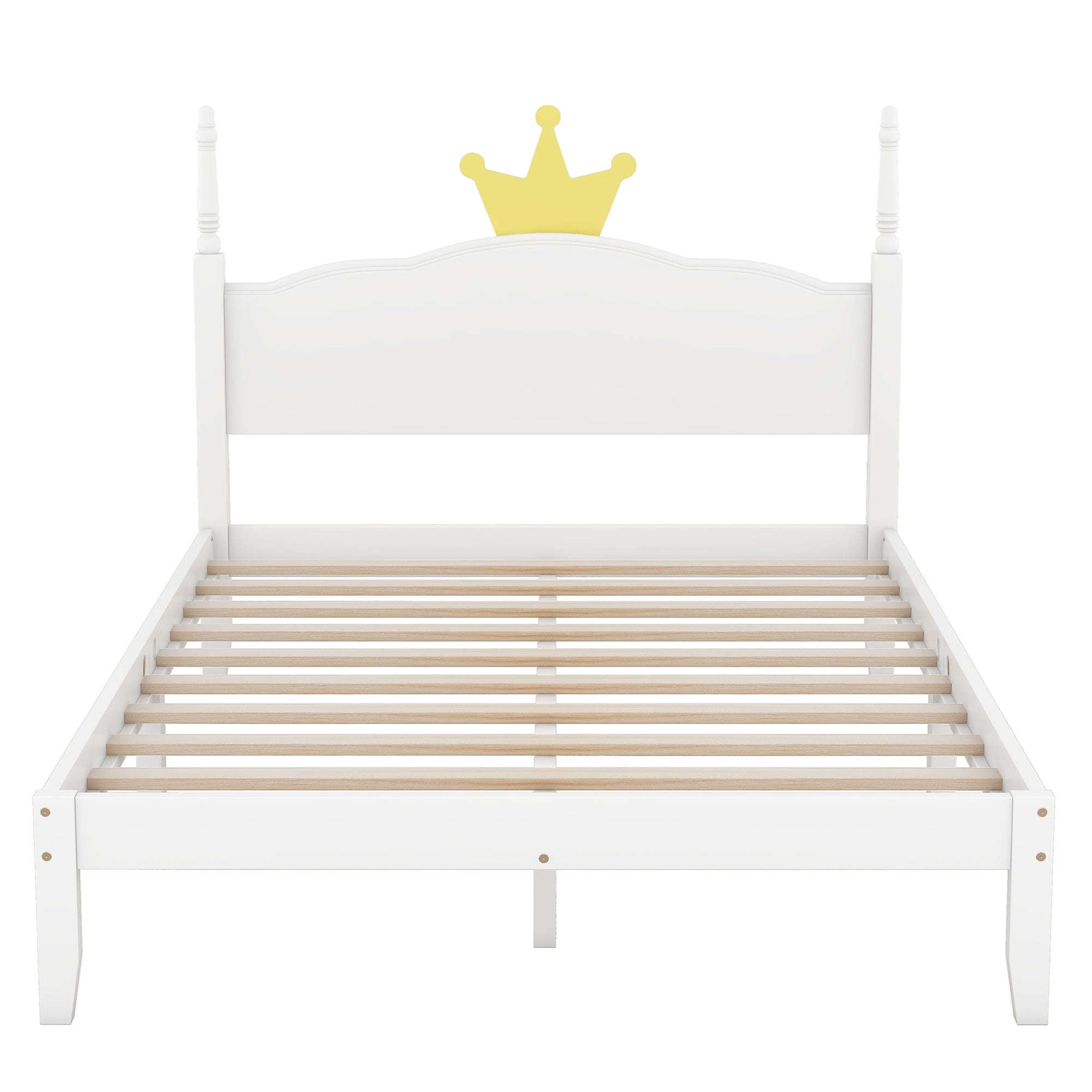 Full Size Wood Platform Bed with Crown Shaped Headboard, White - Atlantic Fine Furniture Melbourne FL
