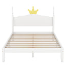 Full Size Wood Platform Bed with Crown Shaped Headboard, White