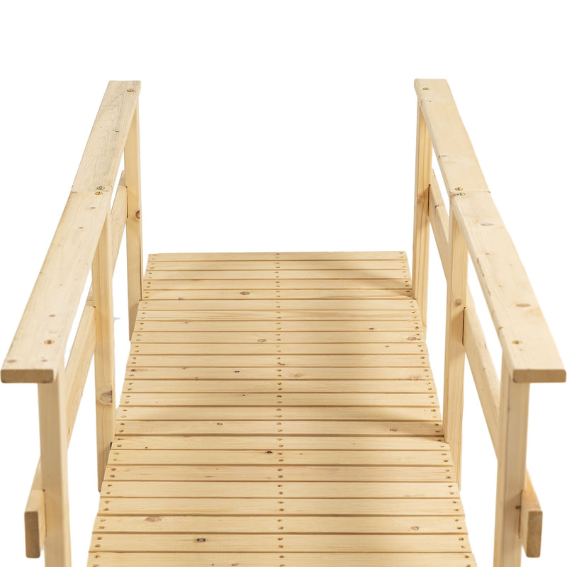 Outsunny - 7' Wooden Garden Bridge With Safety Rails, Backyard Footbridge For Ponds, Creeks, Streams - Natural