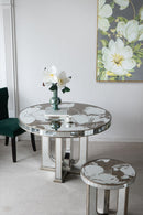 Round Table With Elegant Foral Design And Mirrored