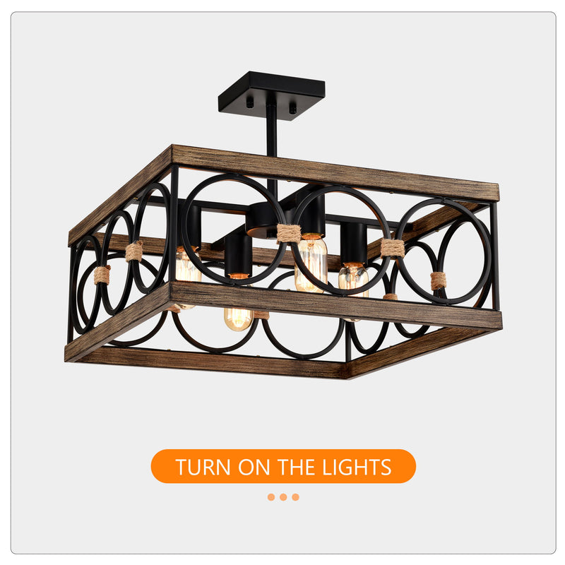 Kitchen Island Lights Ceiling Light Farmhouse Dining Room Light Fixture, Wood And Metal Rectangular Ceiling Light, Ceiling Lighting For Living Room, Conference Room, Home Office