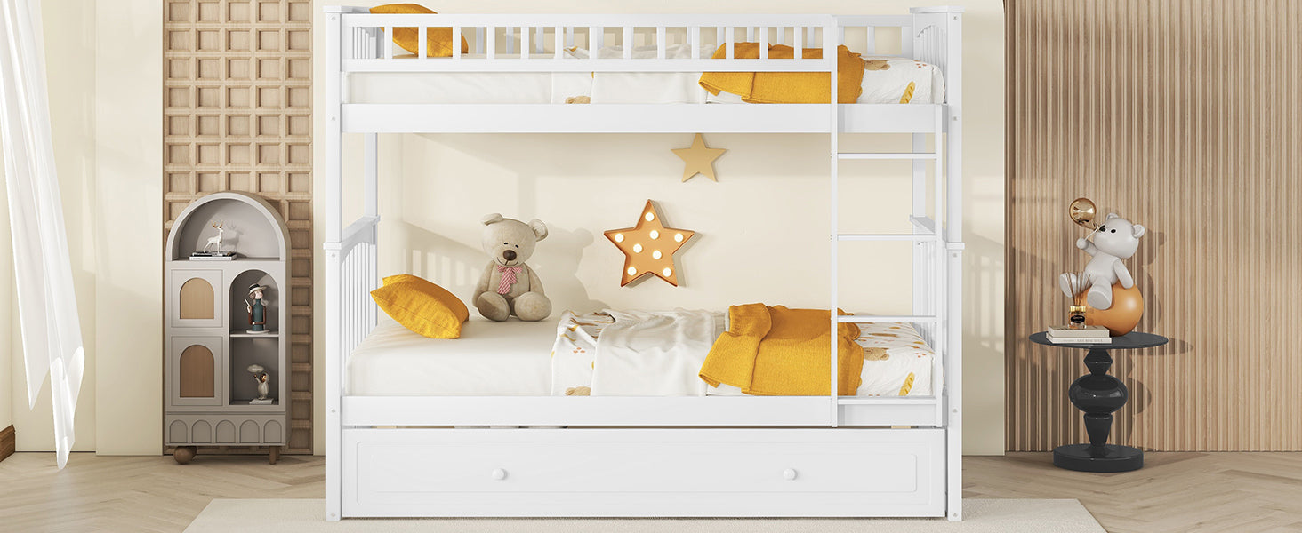 Twin over Twin Bunk Bed with Twin Size Trundle, Convertible Beds, White - Atlantic Fine Furniture Melbourne FL