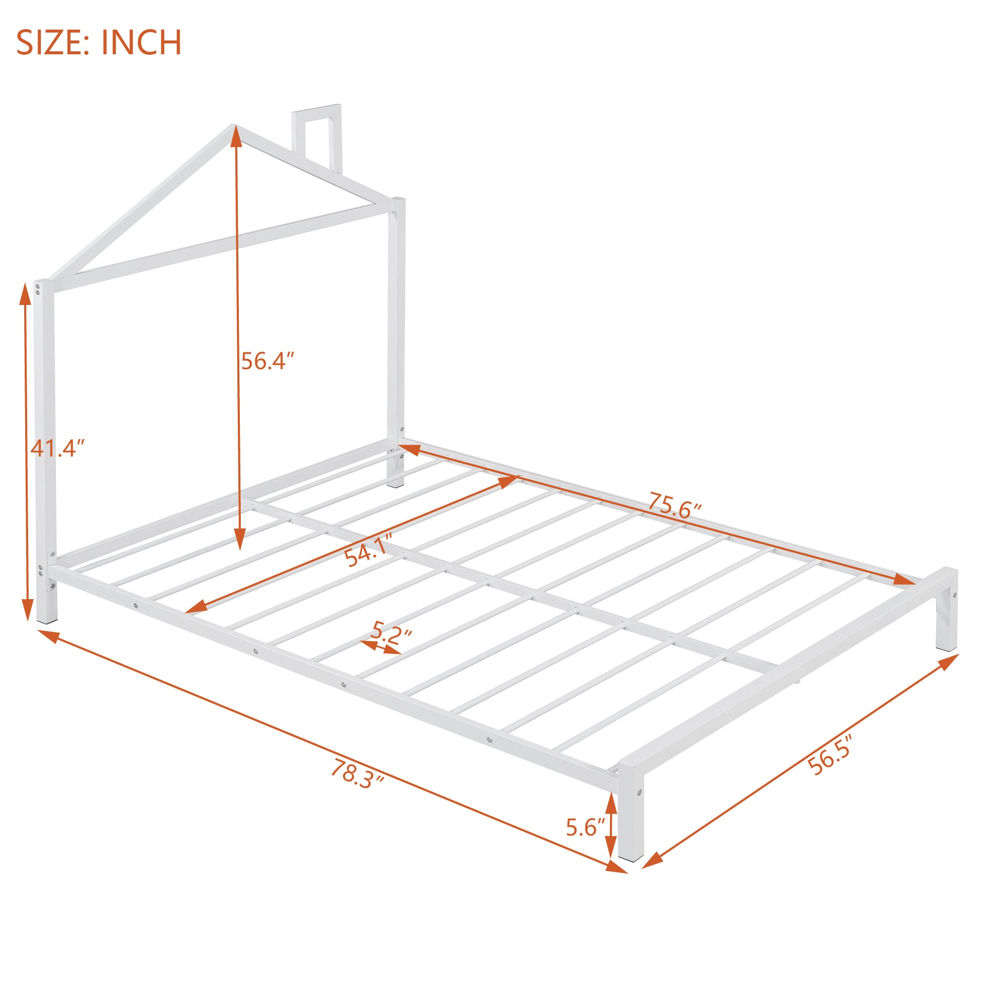 Full Size Metal Platform Bed with House-Shaped Headboard Design, White - Atlantic Fine Furniture Melbourne FL