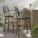 Outdoor Wicker And Aluminum French Barstools (Set of 2)