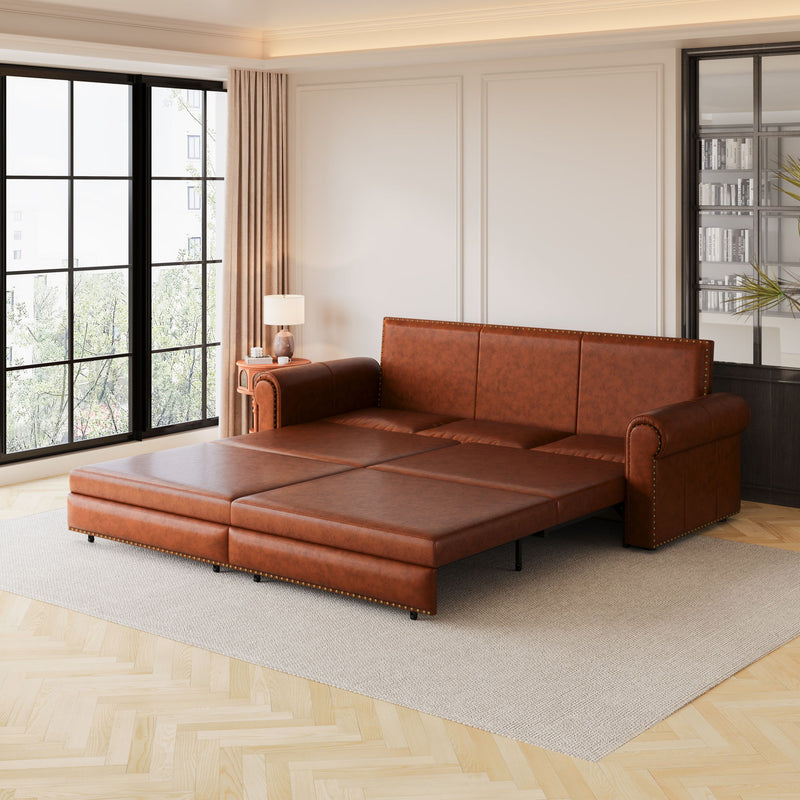 3 In 1 Convertible Sleeper Sofa With Nailhead Trim & Rolled Arm