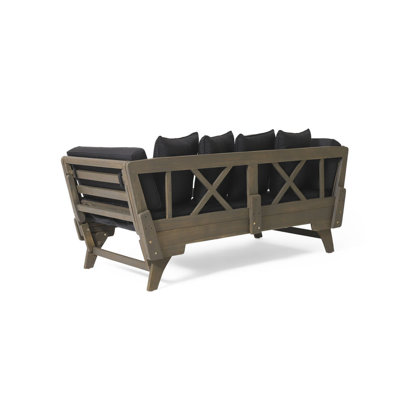 Outdoor Patio Daybed Sofa, 3 Seat Sofa With Foldable Arm 4 Back Pillows