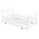 Twin Size Metal Daybed with Curved Handle Design and Twin Size Trundle, White