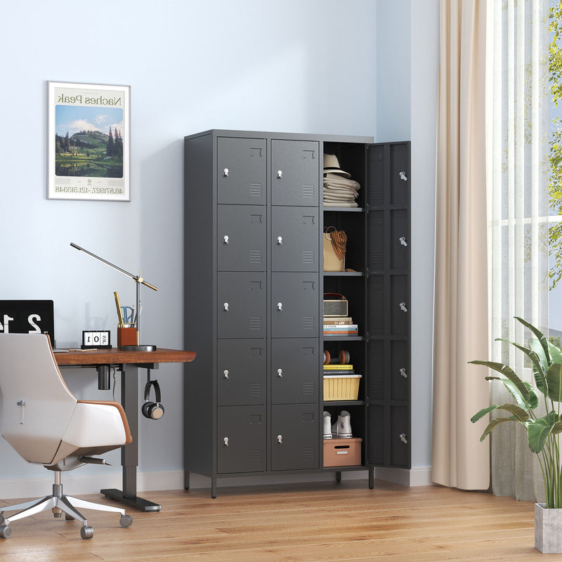 15 Door Lockers With Lock For Employee Storage - Black