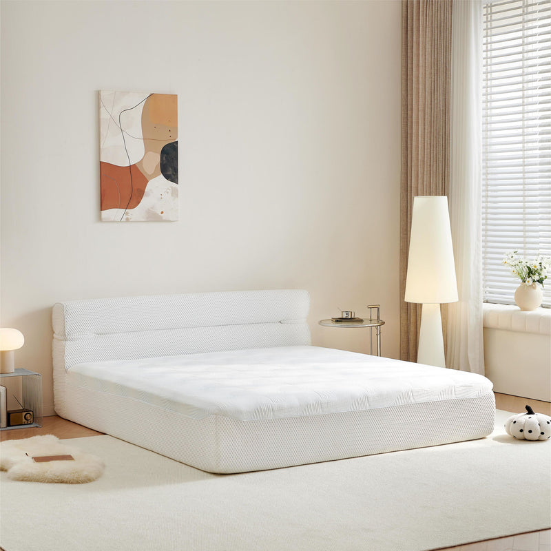 Queen Mattress & Bed Frame With Cool , Innovative All In One, Pressure Relief, Motion Isolation - White