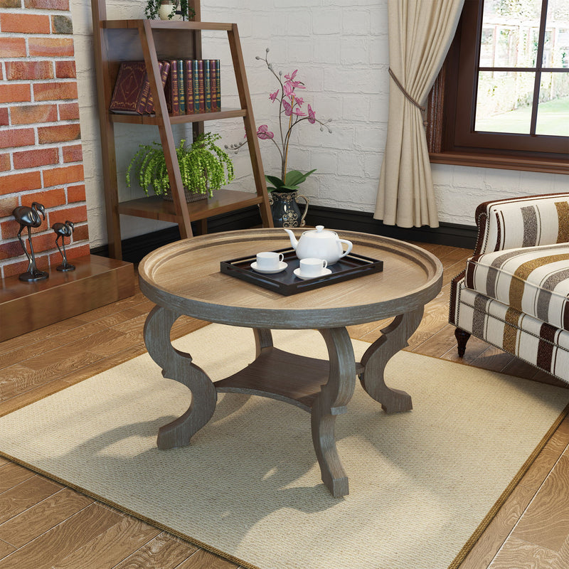 Elegant Coffee Table With Rimmed Top And Curved Design