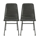 Outdoor Dining Chairs (Set of 2), Rattan Backrest And Cushions, Iron Frame - Dark Brown