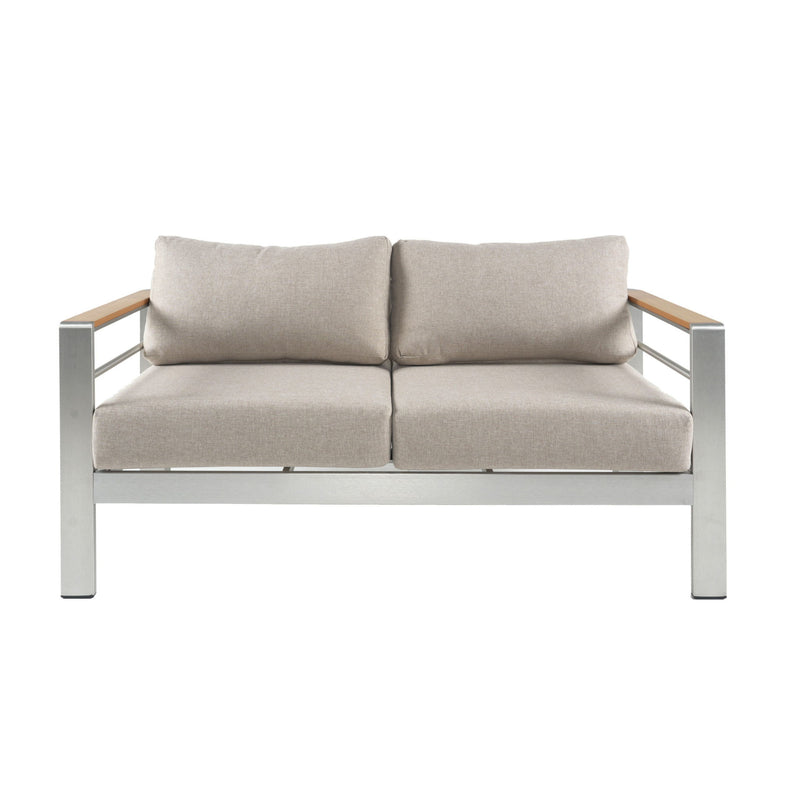 Cora - Outdoor Patio Aluminum 4 Pieces Chat Set - Beige / Natural / Silver