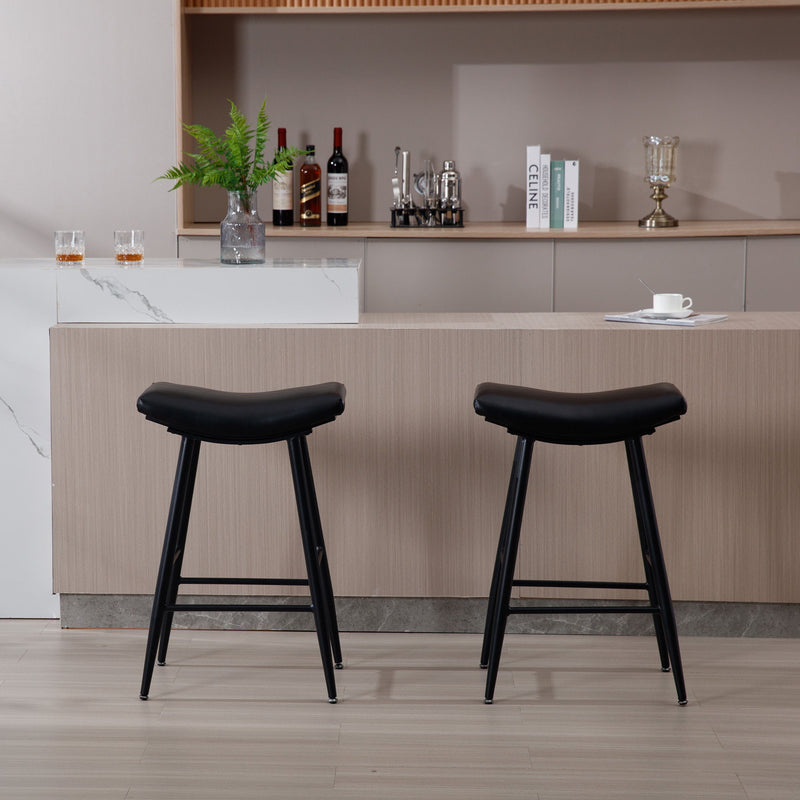 Bar Stools (Set of 2) Armless Counter Low Bar Stools Without Back Modern Linen Fabric Breakfast Stools With Metal Leg And Footrest