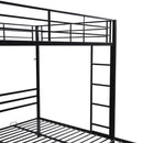 Modern Metal Triple Bunk Bed With Vertical Ladder, Safety Rail, And Storage Shelf - Black