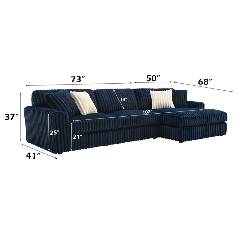 Breton - Sectional Sofa With 4 Pillows - Blue Corduroy