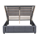 Queen Size Upholstered Bed with Hydraulic Storage System and LED Light, Gray