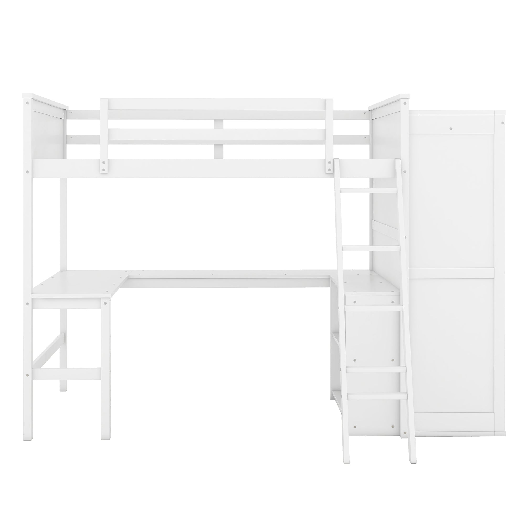 Full size Loft Bed with Desk, Shelves and Wardrobe-White - Atlantic Fine Furniture Melbourne FL