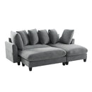 Upholstered L Shaped Sectional Sofa With Storage, Movable Ottoman, And 6 Throw Pillows