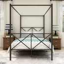 Metal Canopy Bed Frame, Platform Bed Frame  with X Shaped Frame Full Black