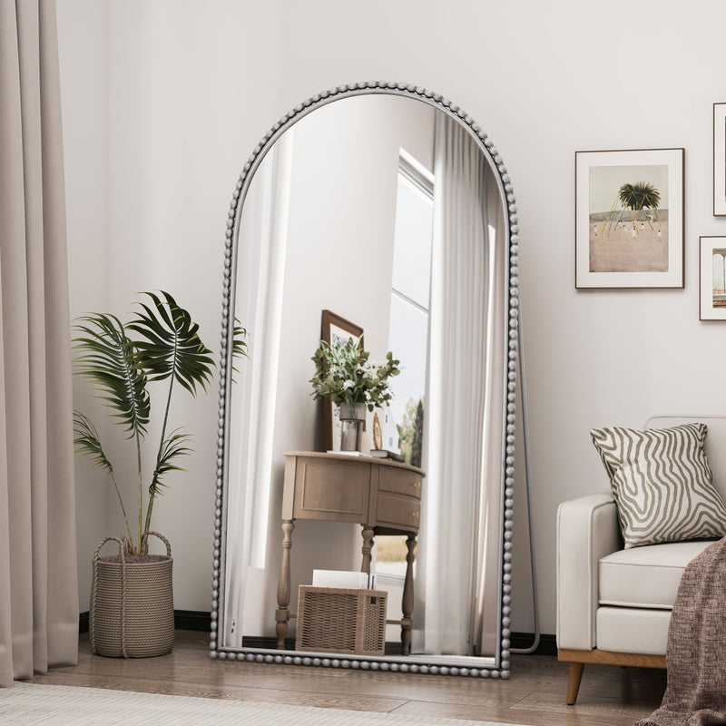 Arch Retro Full Length Mirror With Supporting Feet - Silver